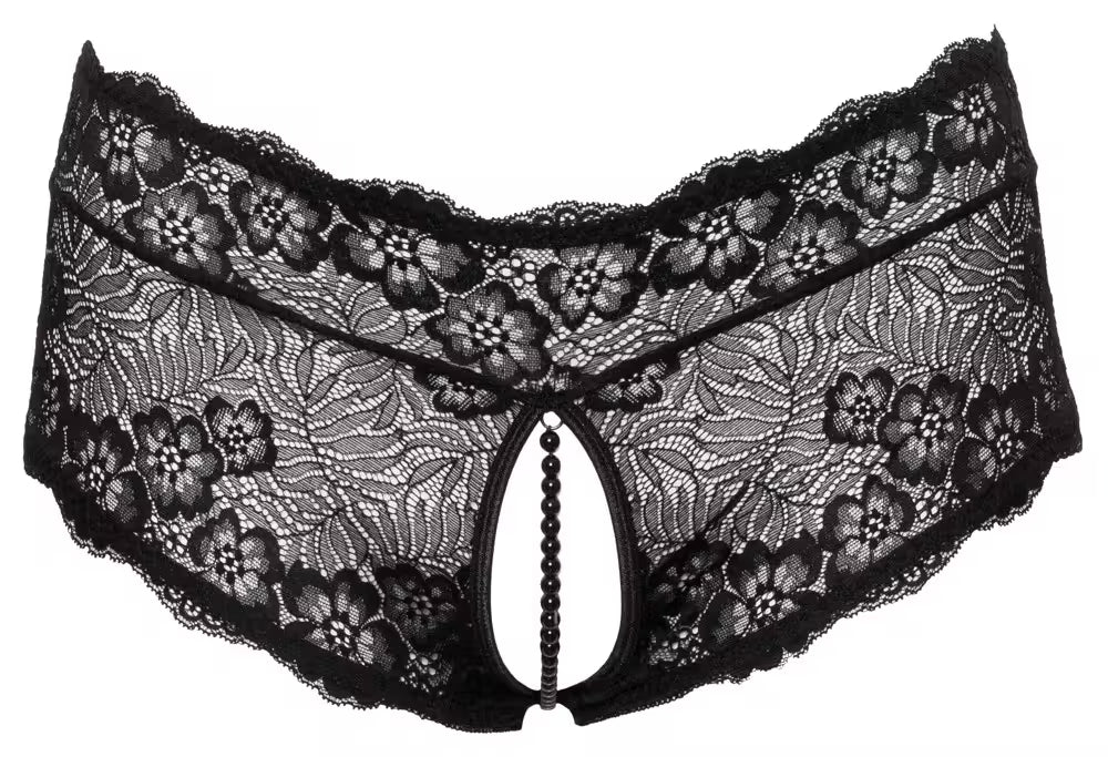Slip ouvert aus feiner floraler Spitze mit Perlenkette