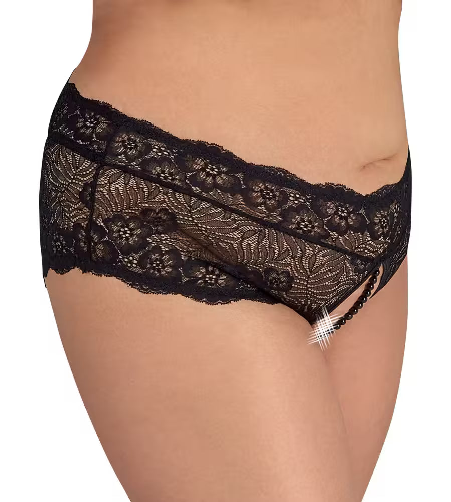 Slip ouvert aus feiner floraler Spitze mit Perlenkette