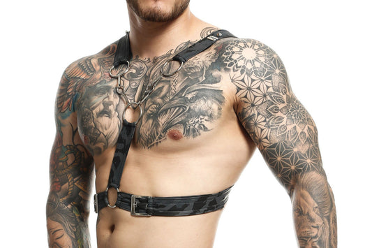 DNGEON Kreuzkettengeschirr grau gemustert