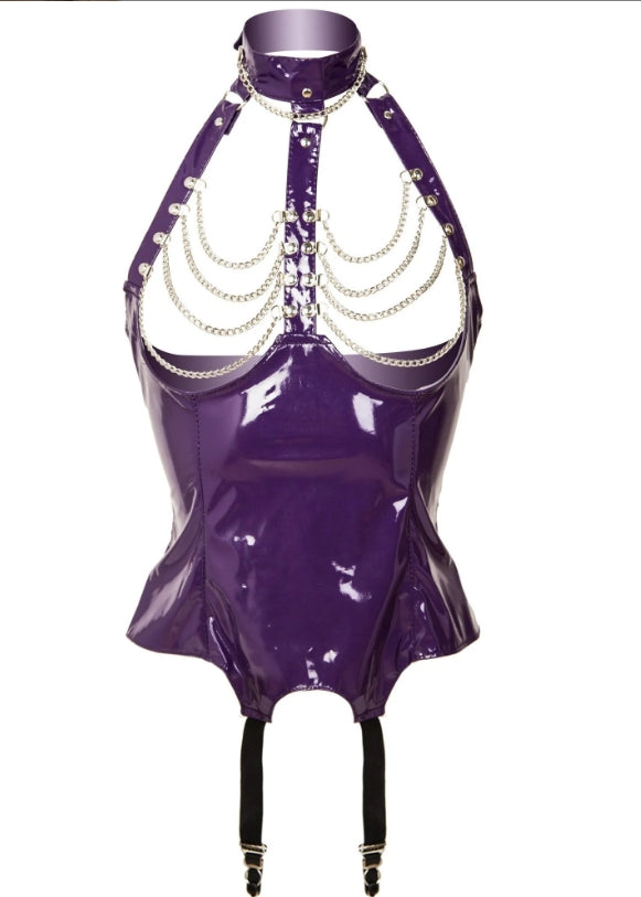 Lack-Strapsmieder mit Ketten Dekolleté