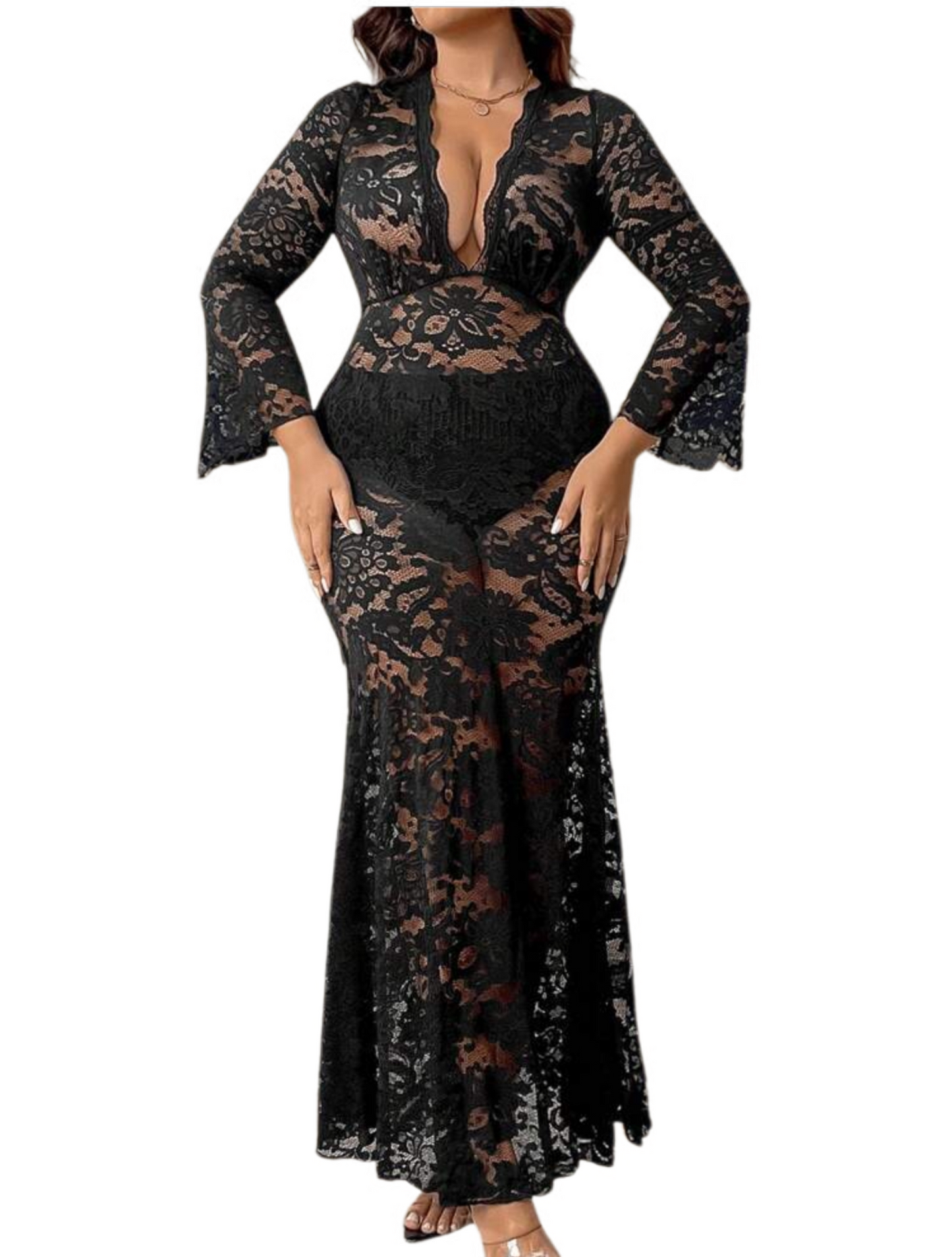 Spitzenkleid mit sexy V-Ausschnitt