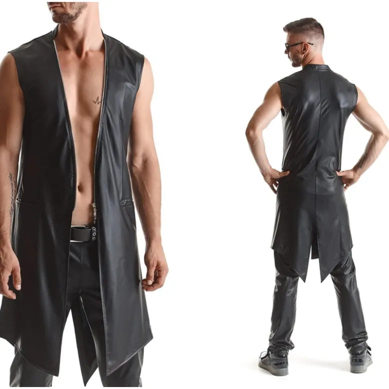 Lange Kunstleder Weste mit Zipper