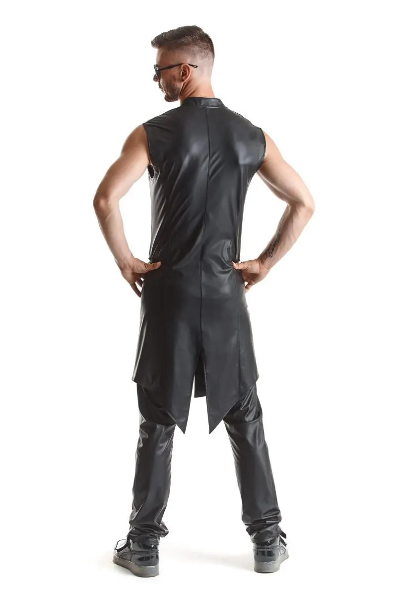 Lange Kunstleder Weste mit Zipper