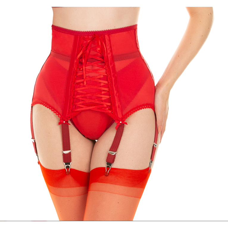 Retro Strumpfhalter mit Schnürung vorne in ROT