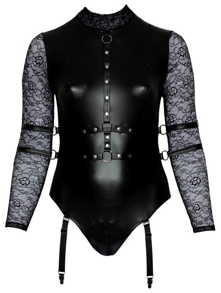 Wetlook Body mit Fesseln und abnehmbaren Strapsen von COTTELLI BONDAGE