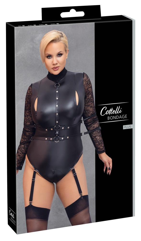 Wetlook Body mit Fesseln und abnehmbaren Strapsen von COTTELLI BONDAGE