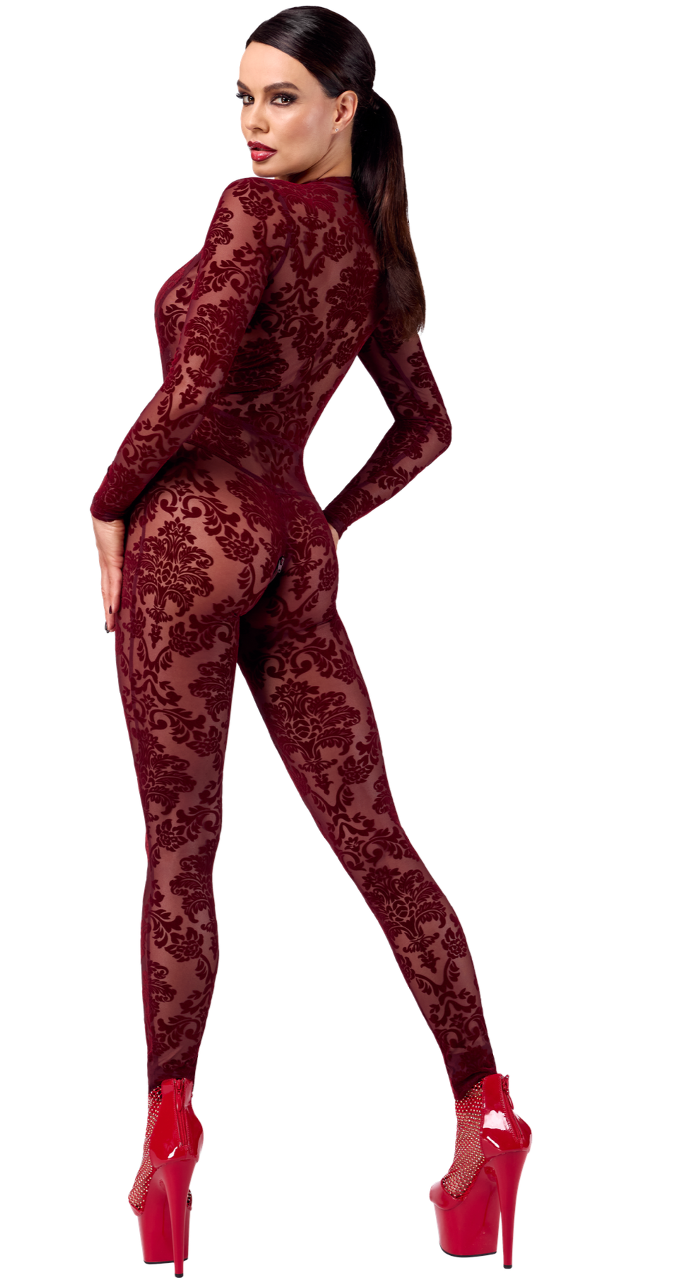 F382 KINKY ROYAL Overall |  Bordeaux Samt Catsuit | Club- & Partywear - Holde Weiblichkeit
