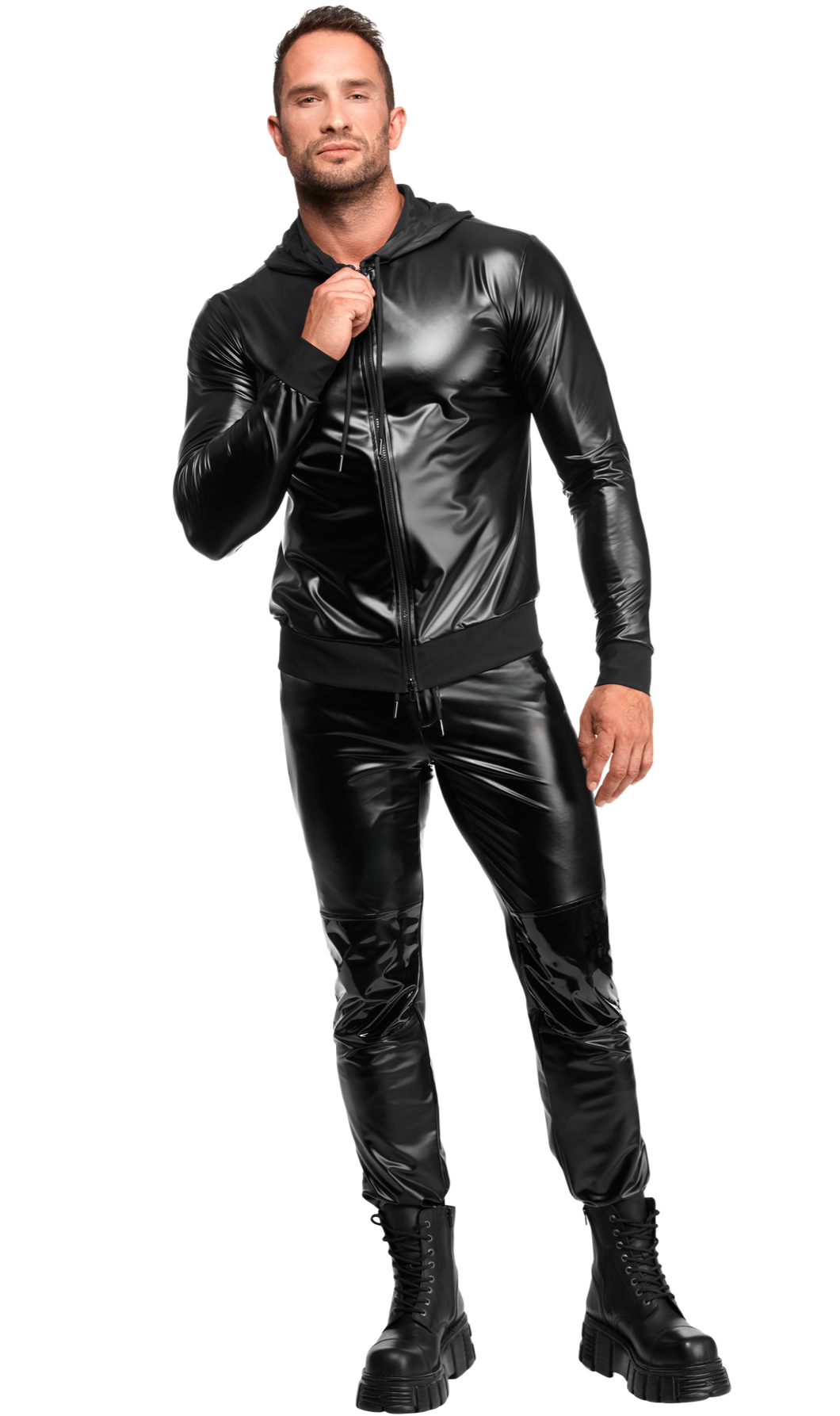 H087 Lange Powerwetlookhose zum Schnüren