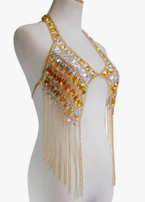 Goldenes Ketten Top mit Acrylsteinen