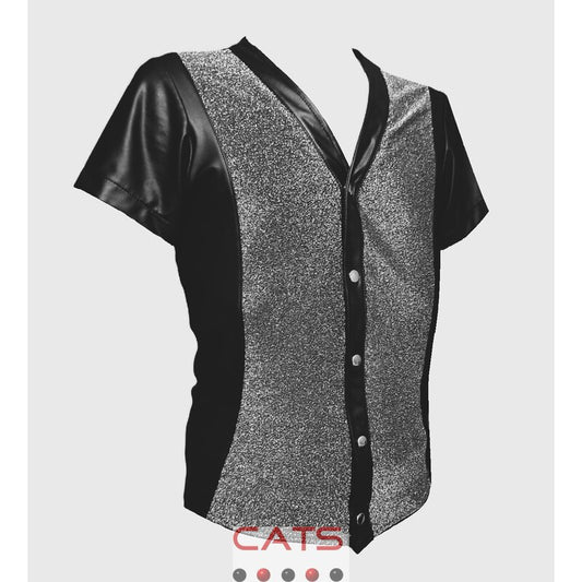 CH050 - Kurzarm Hemd Silber schwarz