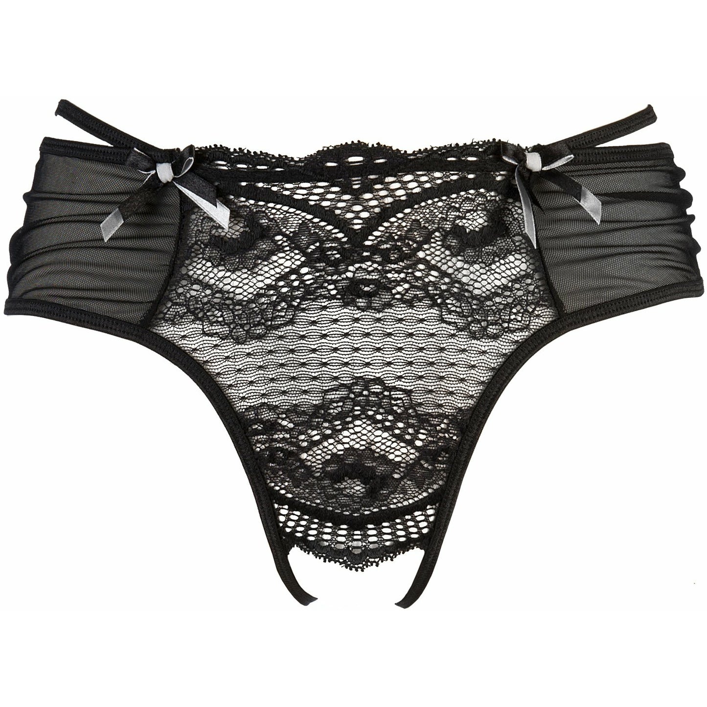 V-9483 schwarzes Panty ouvert mit silber Schleifen